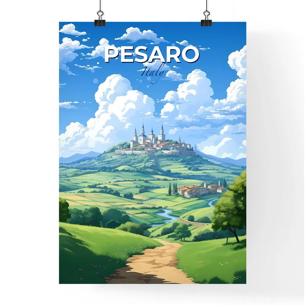 Pesaro, Italy, A Poster of a landscape of a town on a hill Default Title