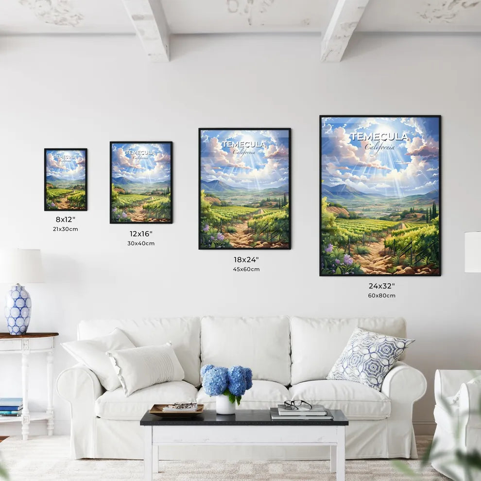 Temecula, California, A Poster of a landscape with a vineyard and mountains Default Title