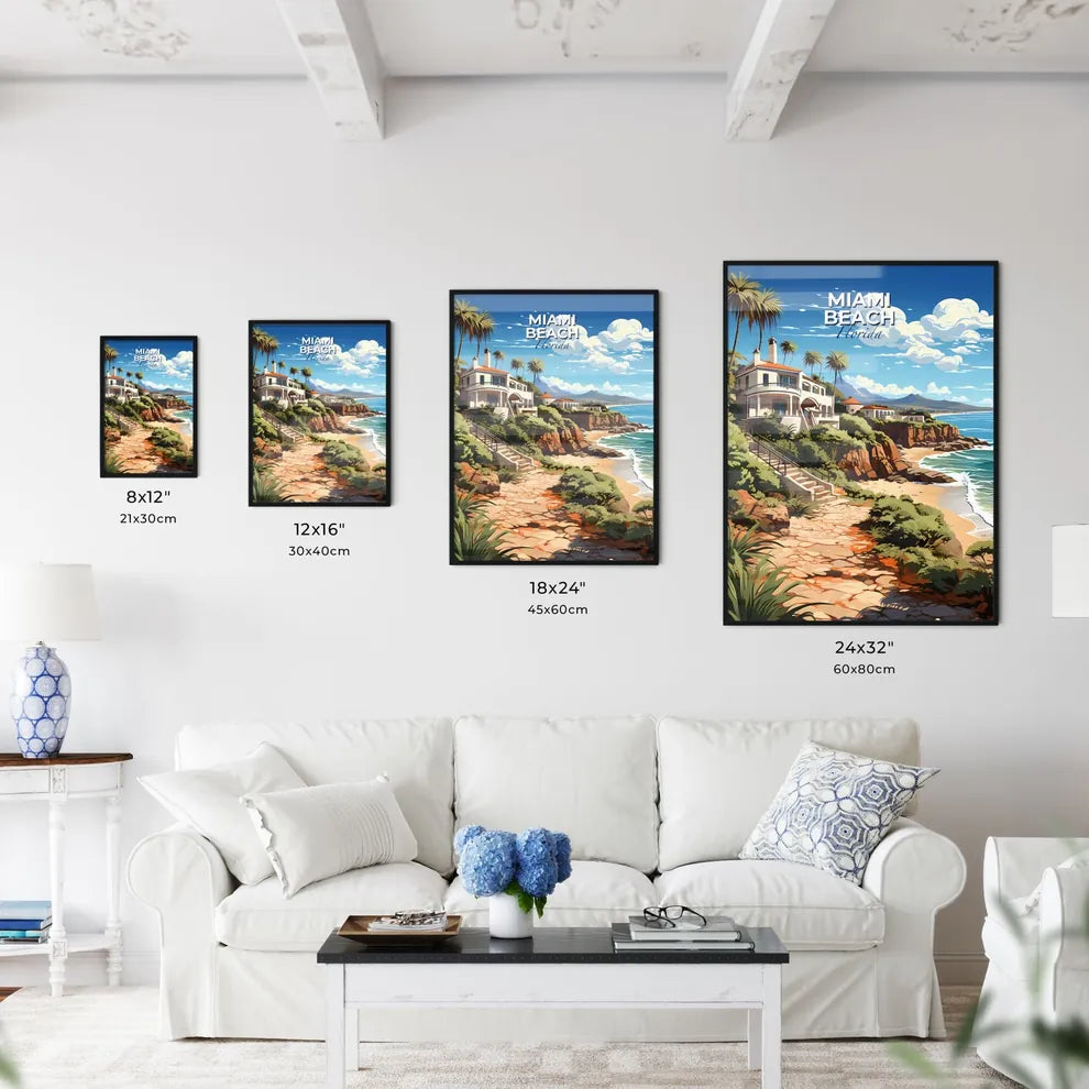 Miami Beach, Florida, A Poster of a house on a cliff by the ocean Default Title
