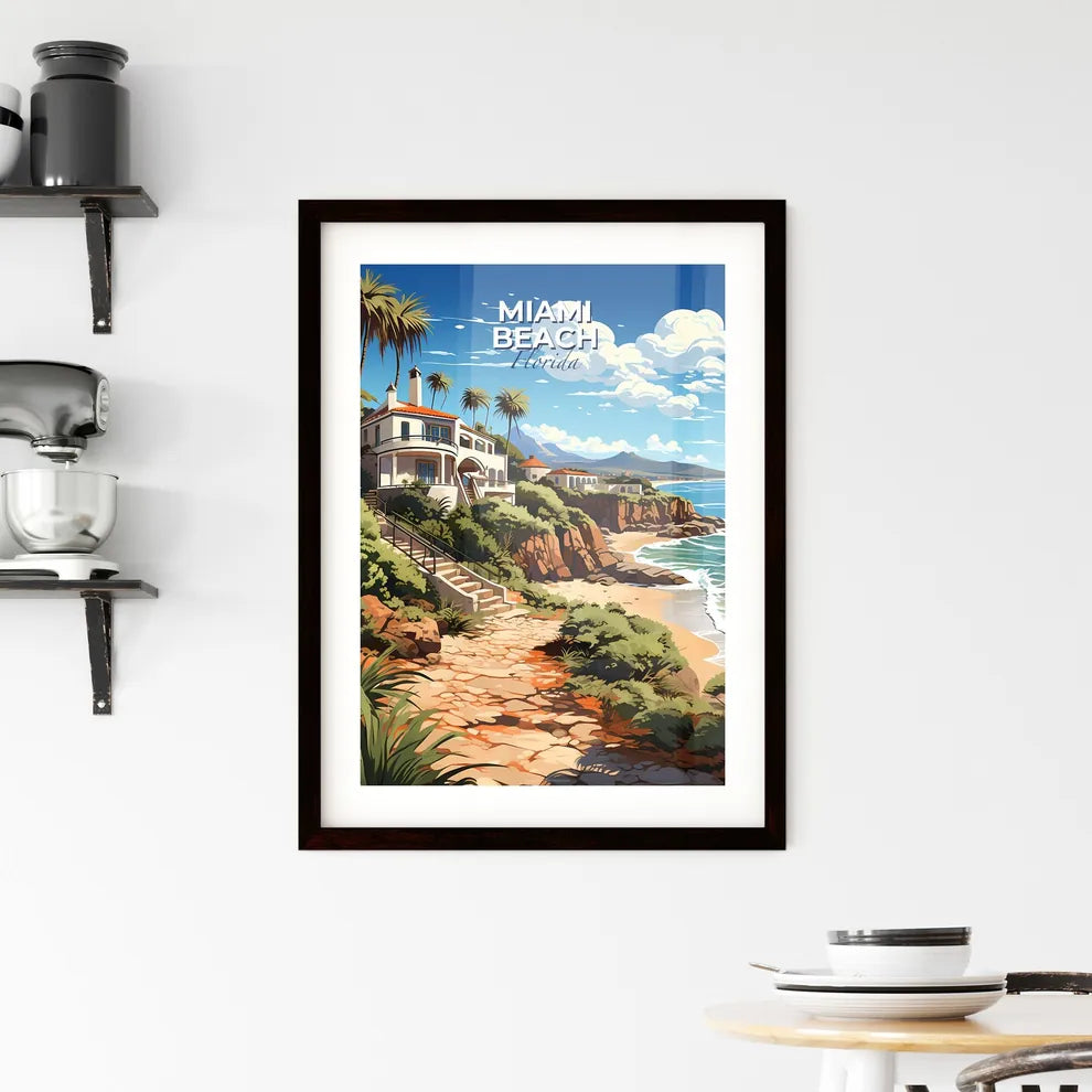 Miami Beach, Florida, A Poster of a house on a cliff by the ocean Default Title