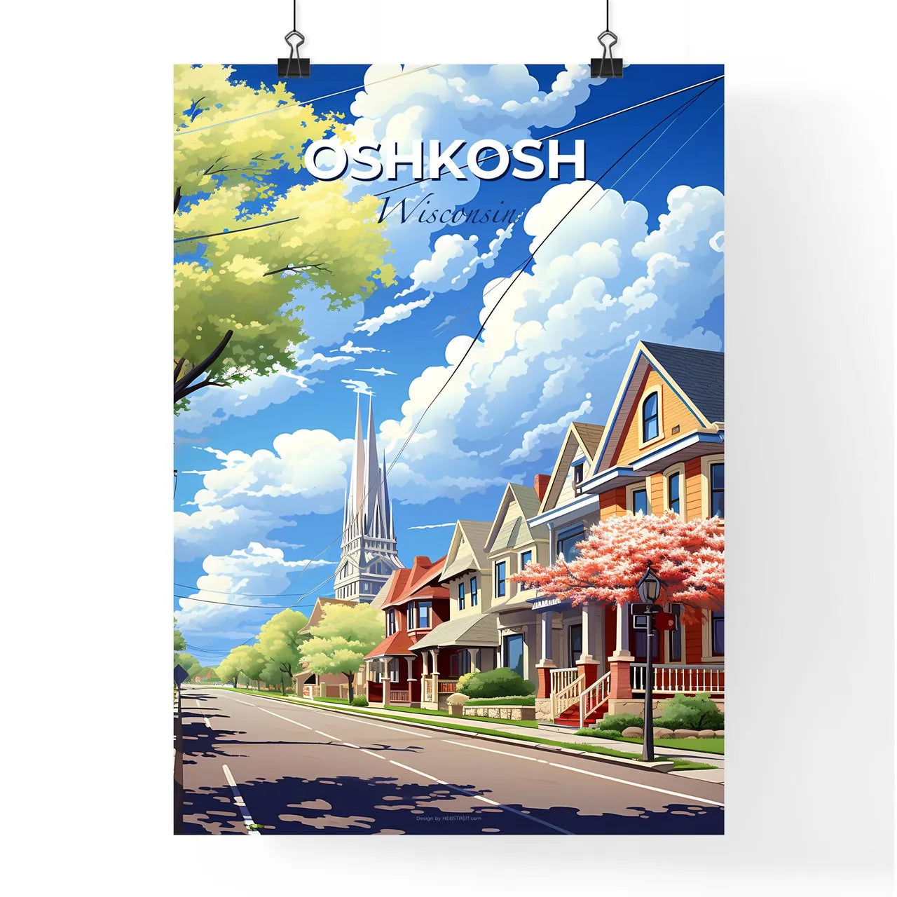 Oshkosh, Wisconsin, A Poster of a street with houses and trees Default Title