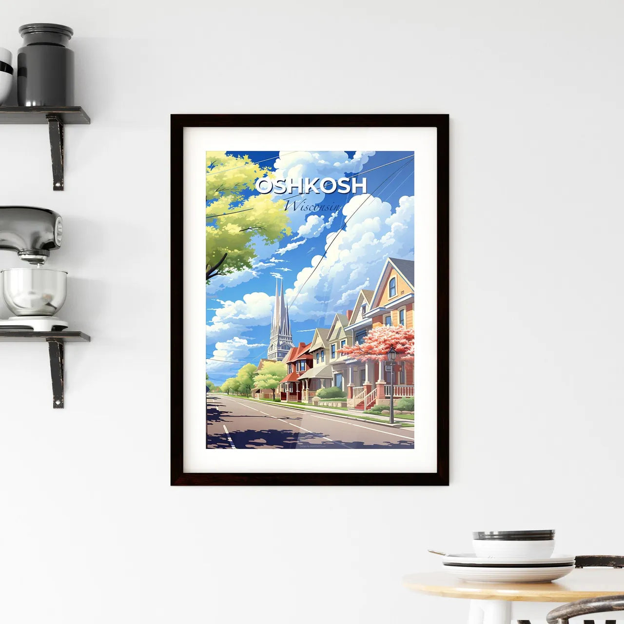 Oshkosh, Wisconsin, A Poster of a street with houses and trees Default Title