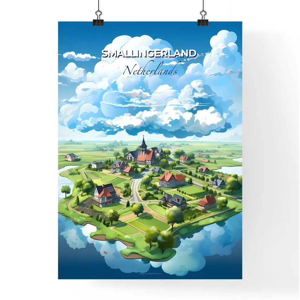 Smallingerland, Netherlands, A Poster of a cartoon of a small island with houses and trees Default Title