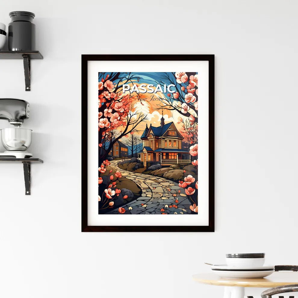 Passaic, New Jersey, A Poster of a house with a stone path and pink flowers Default Title