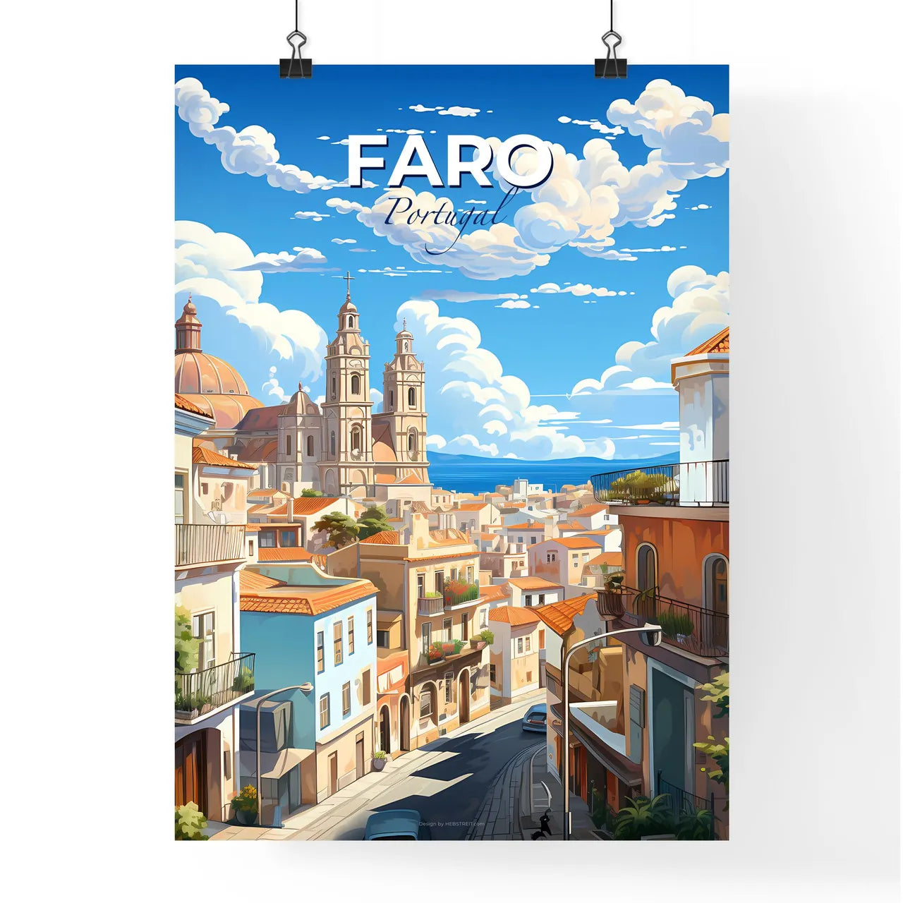Faro, Portugal, A Poster of a city with a street and buildings Default Title