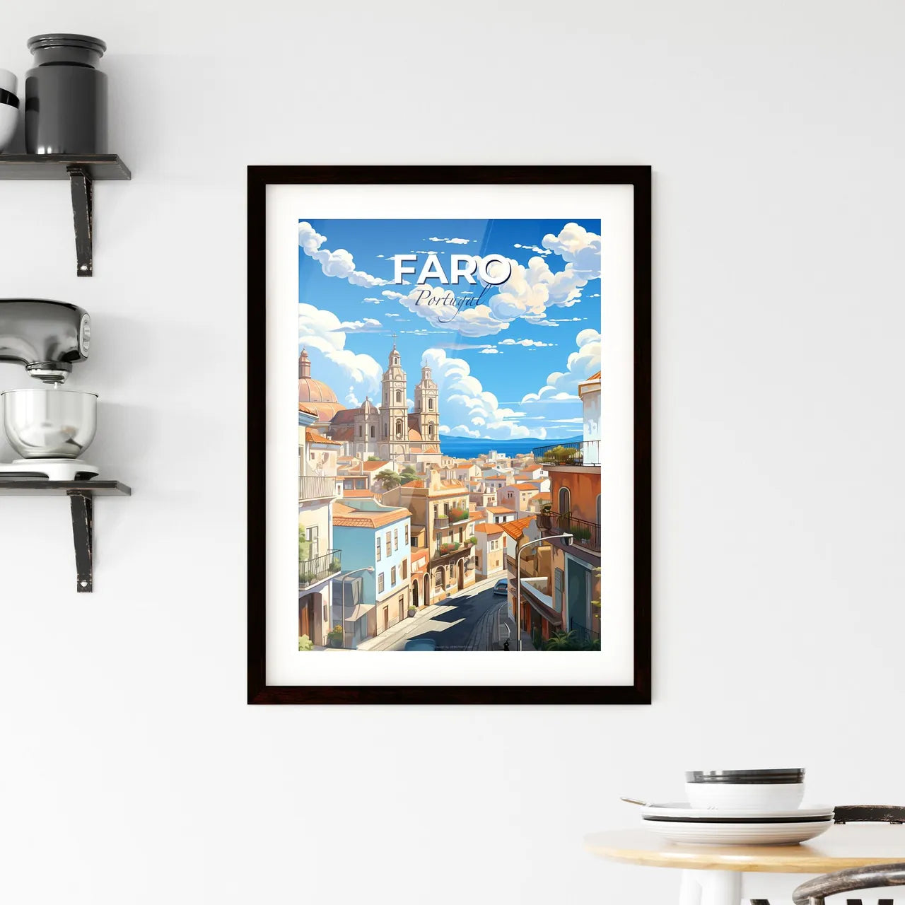 Faro, Portugal, A Poster of a city with a street and buildings Default Title