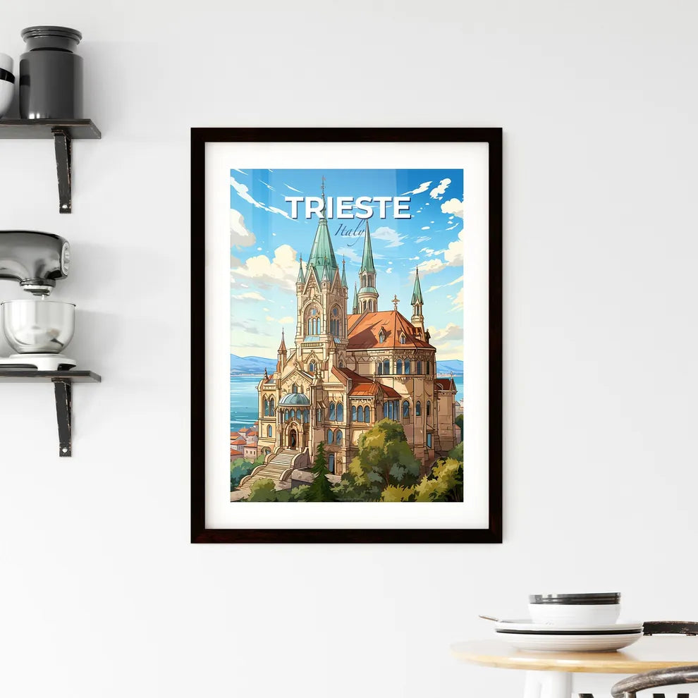 Trieste, Italy, A Poster of a castle with trees and a body of water Default Title