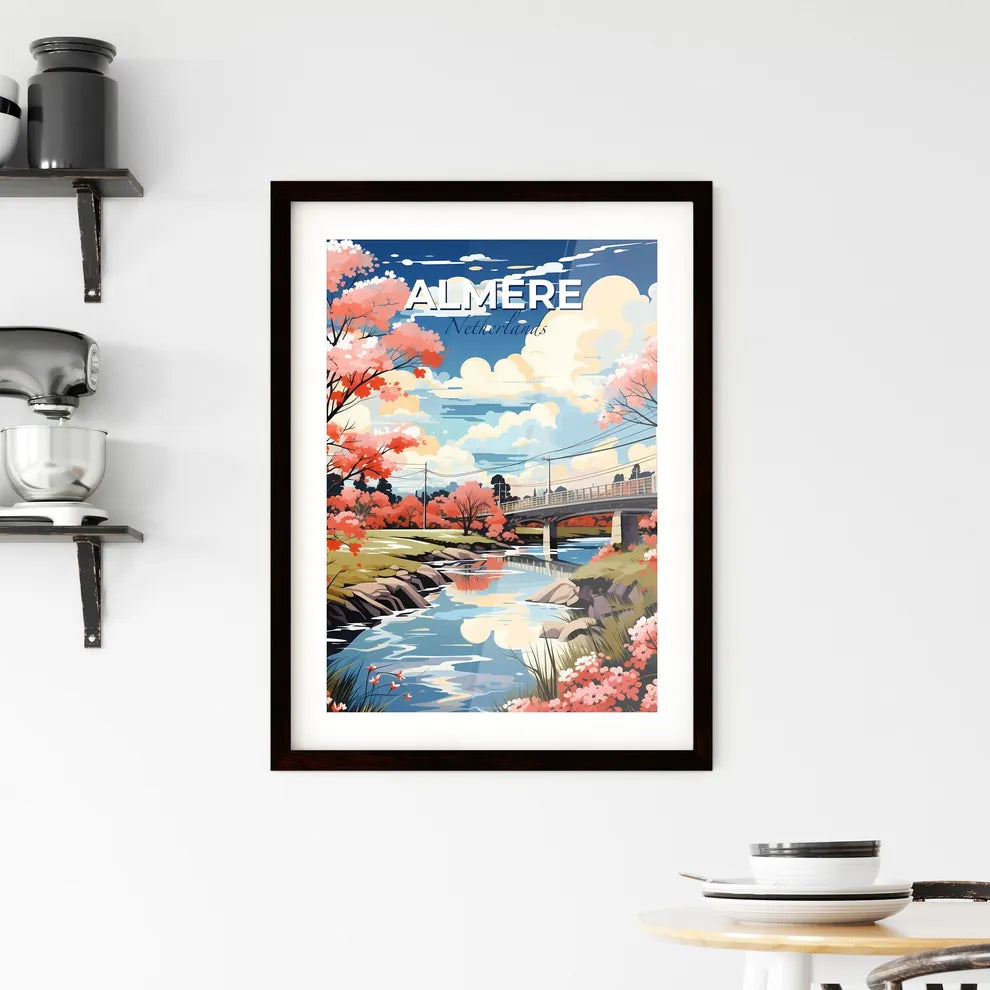 Almere, Netherlands, A Poster of a bridge over a river with pink flowers Default Title