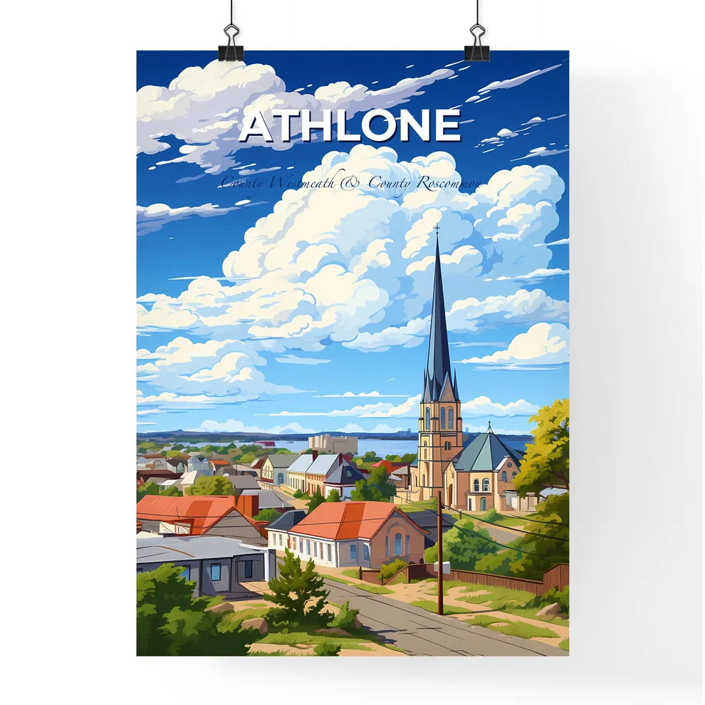 Athlone, County Westmeath & County Roscommon, A Poster of a town with a tall spire and a body of water Default Title