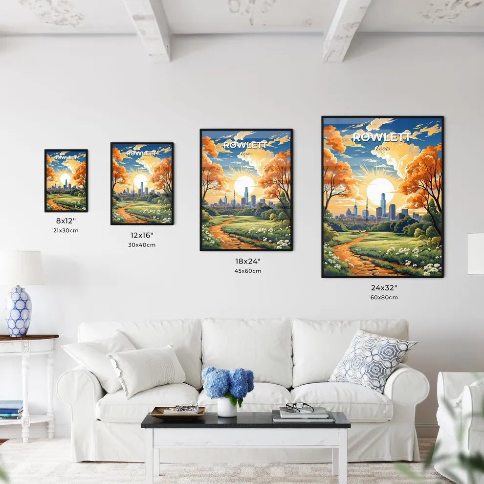 Rowlett, Texas, A Poster of a painting of a city with trees and a path Default Title