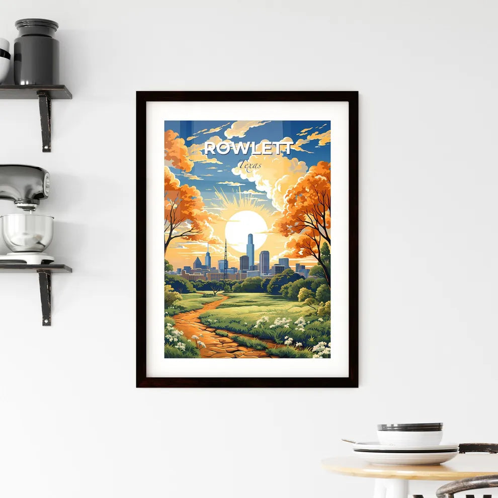 Rowlett, Texas, A Poster of a painting of a city with trees and a path Default Title