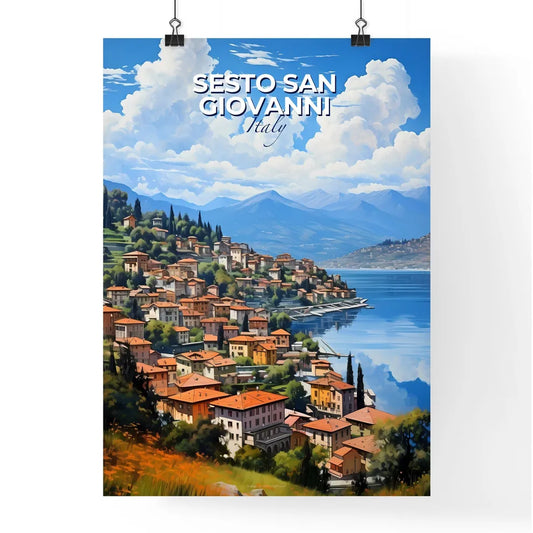 Sesto San Giovanni, Italy, A Poster of a town on a hill by a lake Default Title