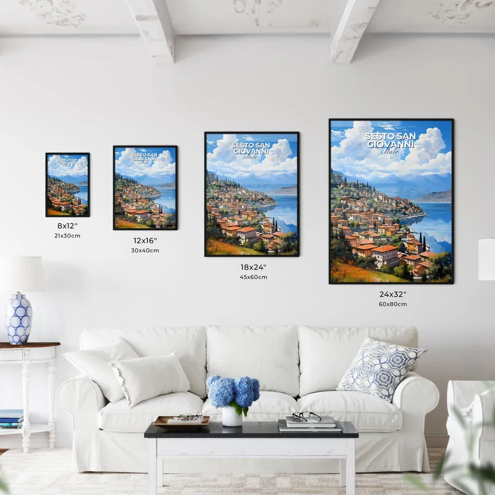 Sesto San Giovanni, Italy, A Poster of a town on a hill by a lake Default Title