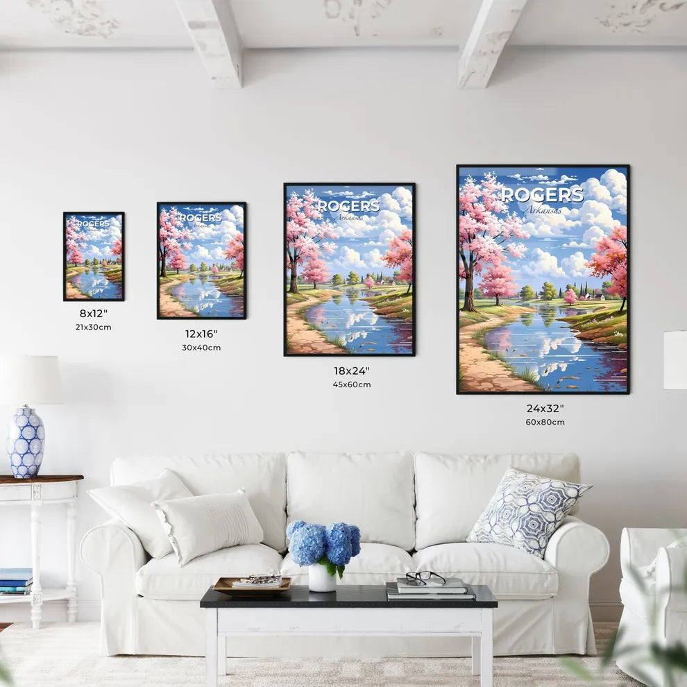 Rogers, Arkansas, A Poster of a river with pink trees and a house on the side Default Title