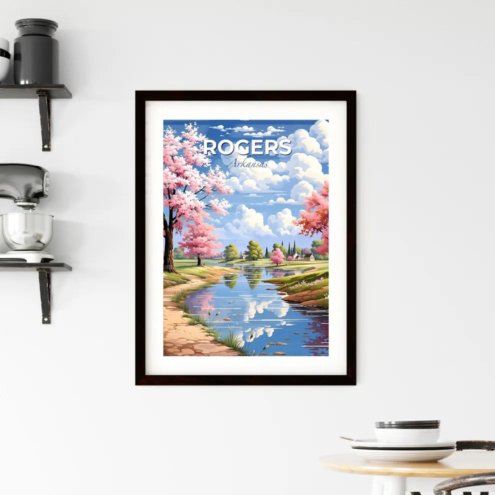 Rogers, Arkansas, A Poster of a river with pink trees and a house on the side Default Title