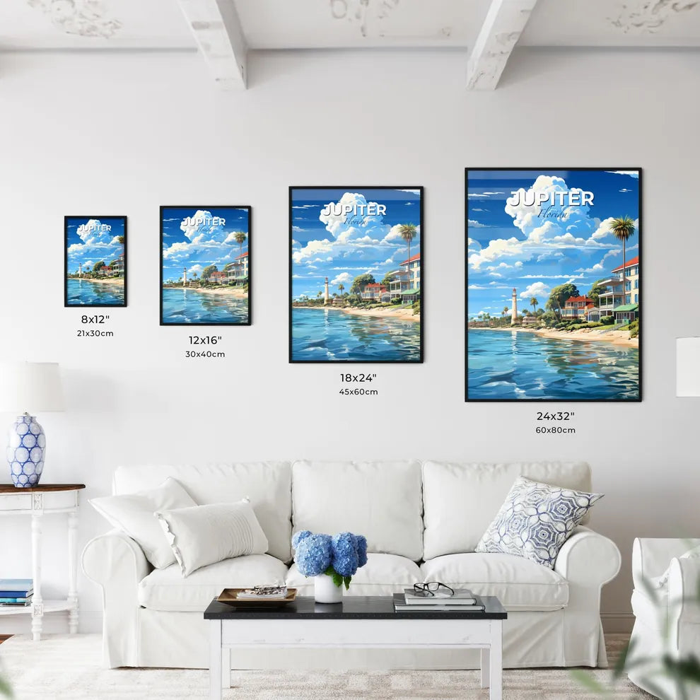 Jupiter, Florida, A Poster of a beach with houses and palm trees Default Title