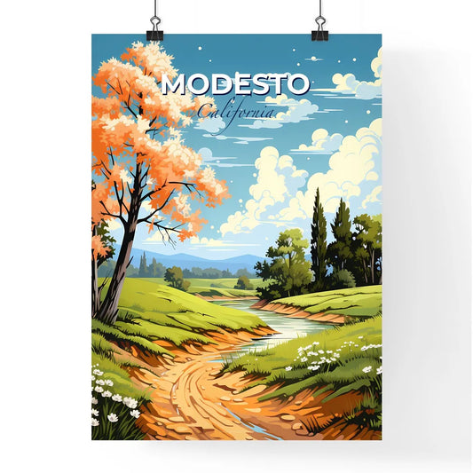 Modesto, California, A Poster of a river running through a grassy field Default Title