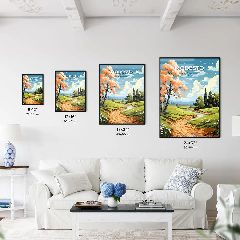 Modesto, California, A Poster of a river running through a grassy field Default Title