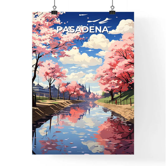 Pasadena, Texas, A Poster of a river with pink trees and a bridge Default Title