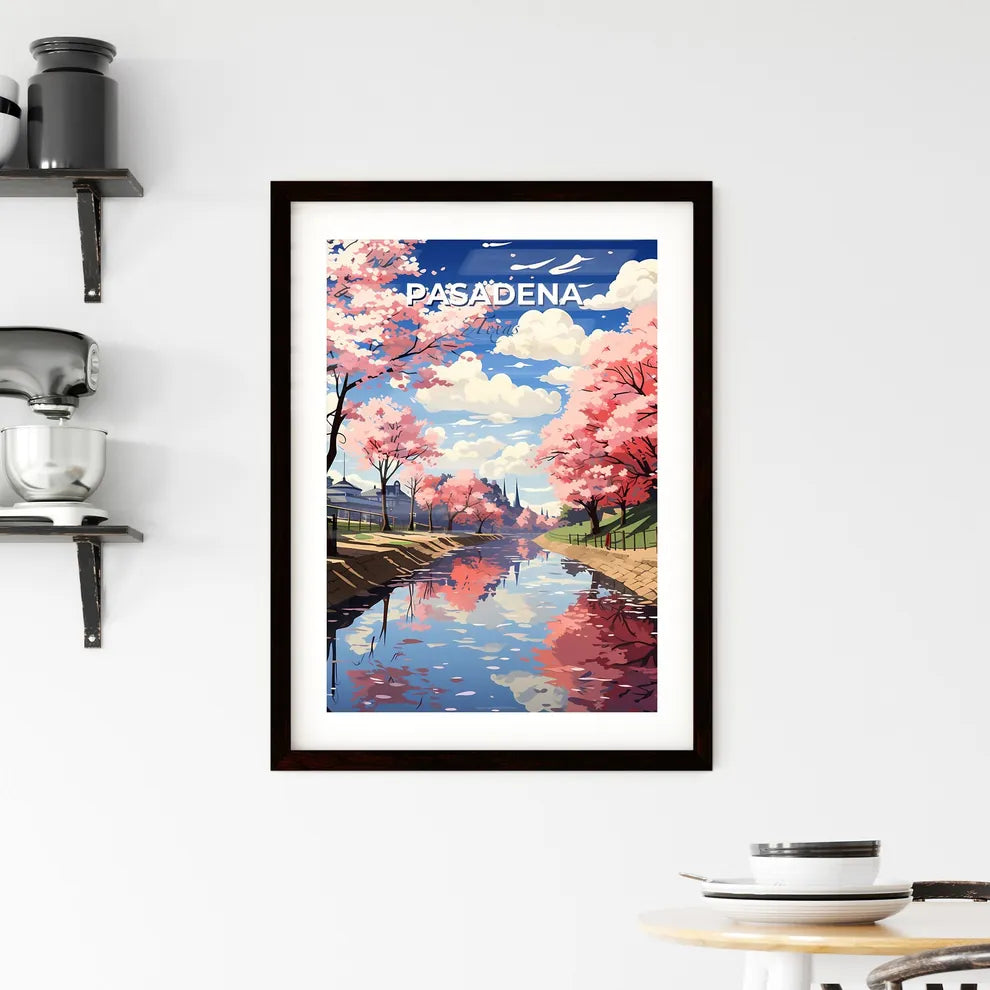 Pasadena, Texas, A Poster of a river with pink trees and a bridge Default Title