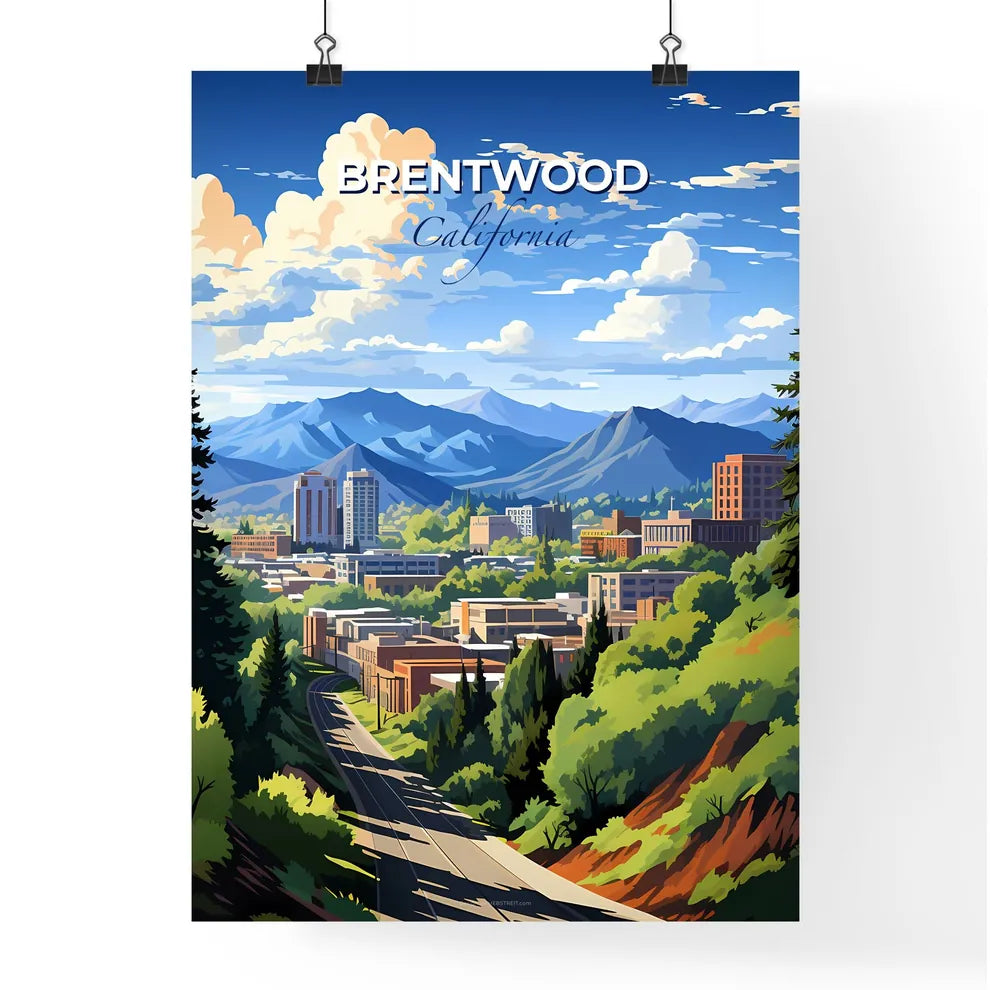 Brentwood, California, A Poster of a landscape of a city with trees and mountains Default Title