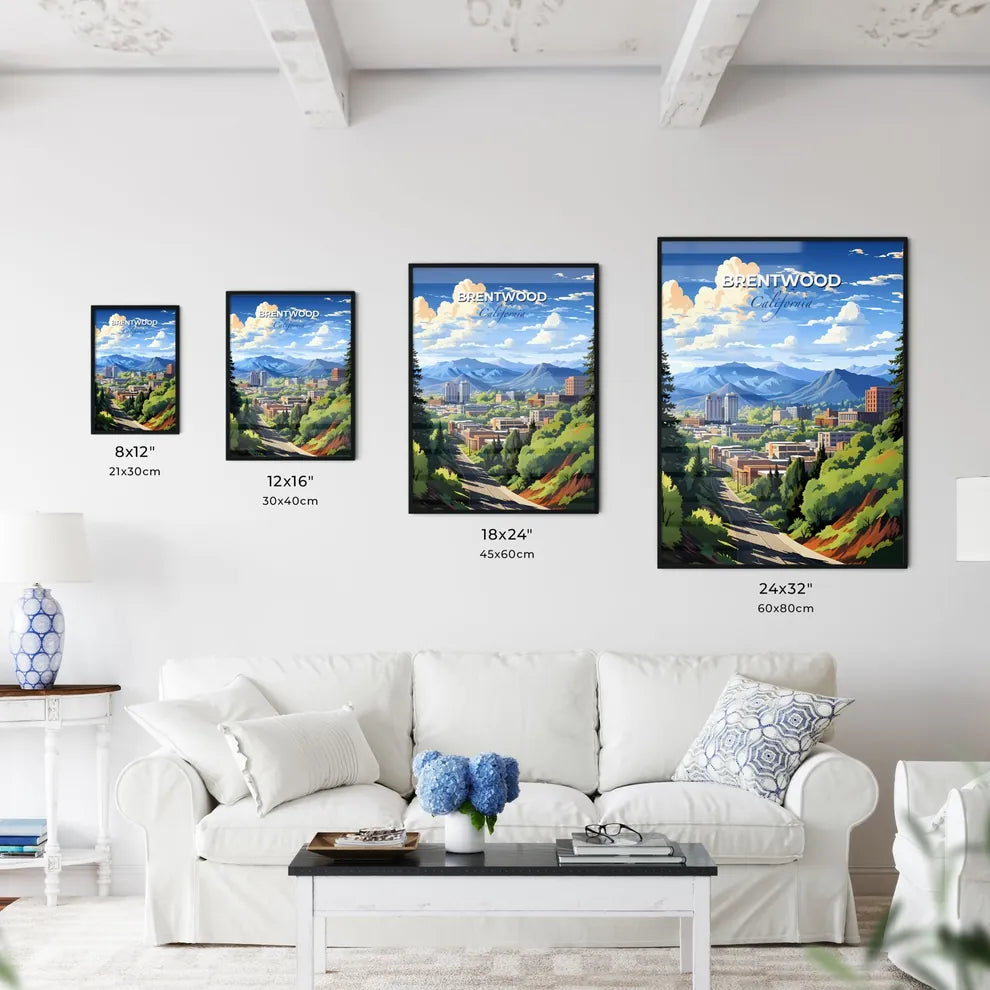 Brentwood, California, A Poster of a landscape of a city with trees and mountains Default Title