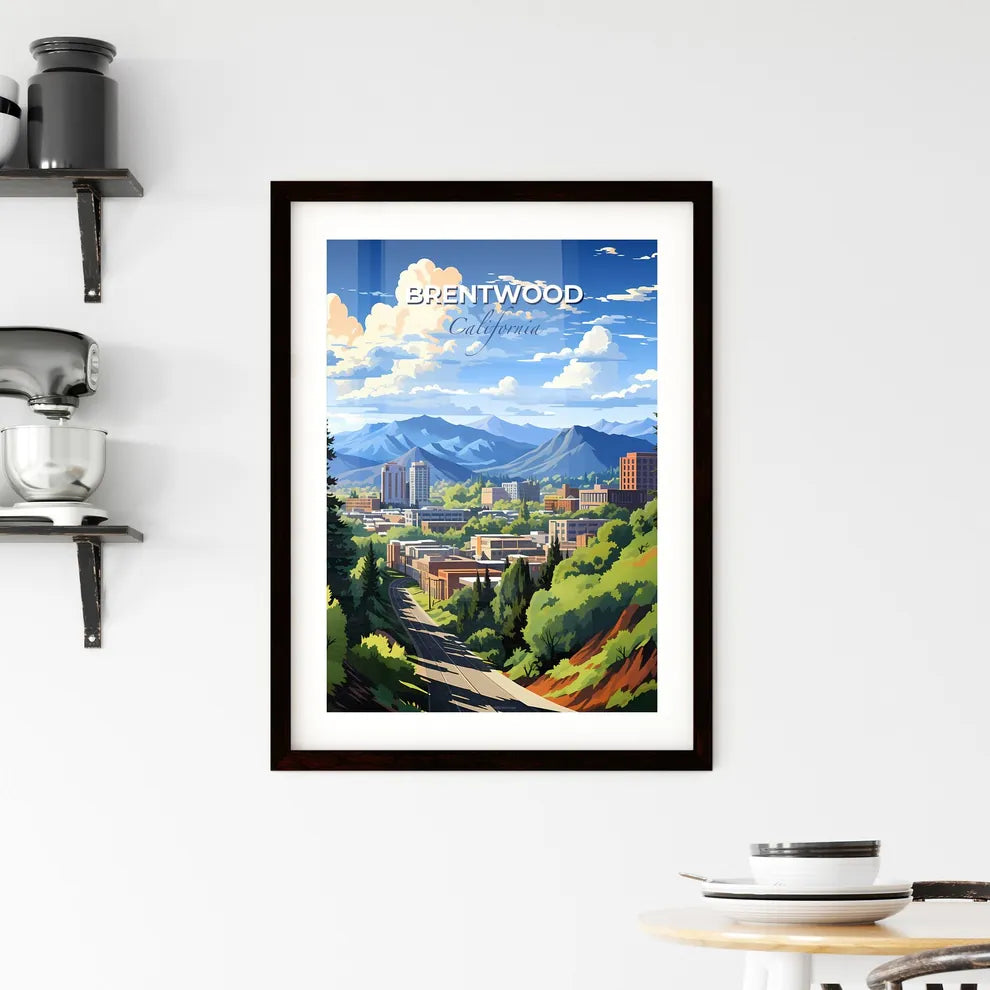 Brentwood, California, A Poster of a landscape of a city with trees and mountains Default Title