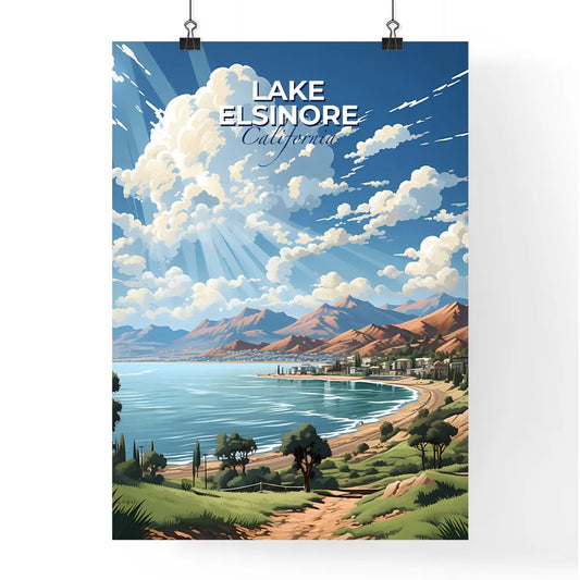 Lake Elsinore, California, A Poster of a landscape of a beach and mountains Default Title