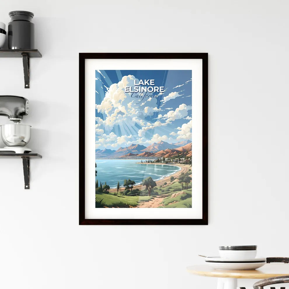 Lake Elsinore, California, A Poster of a landscape of a beach and mountains Default Title