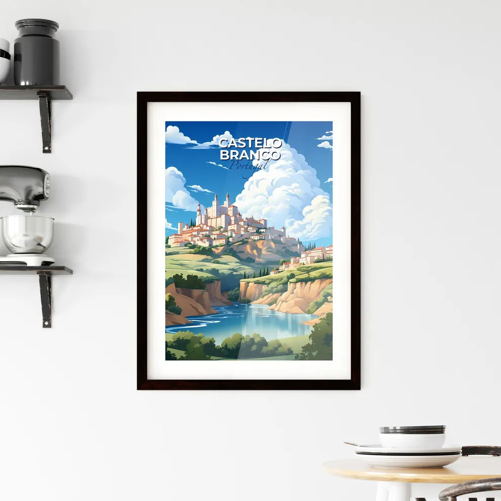 Castelo Branco, Portugal, A Poster of a castle on a hill with a river and blue sky Default Title