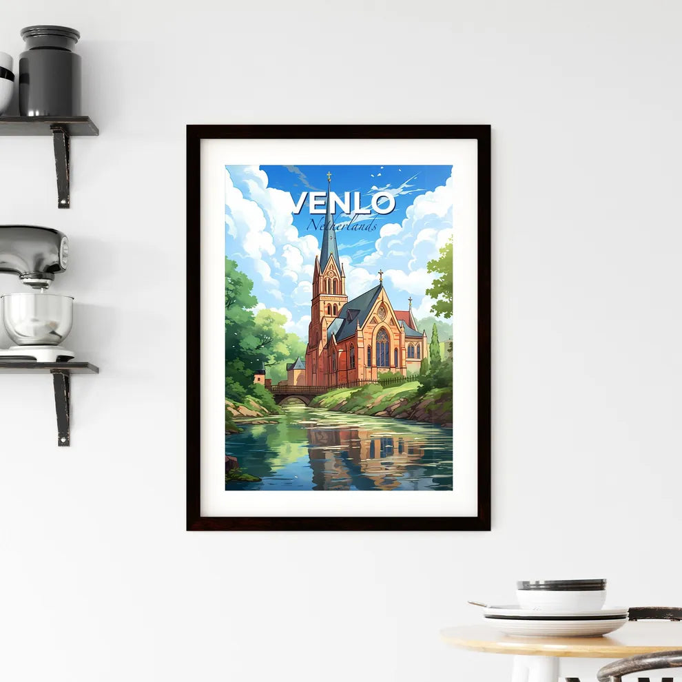 Venlo, Netherlands, A Poster of a church with a bridge over a river Default Title