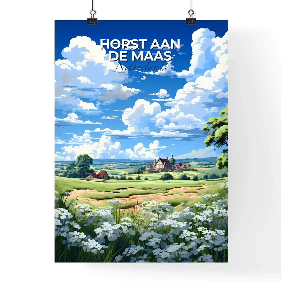 Horst Aan De Maas, Netherlands, A Poster of a landscape with a field of flowers and a house Default Title