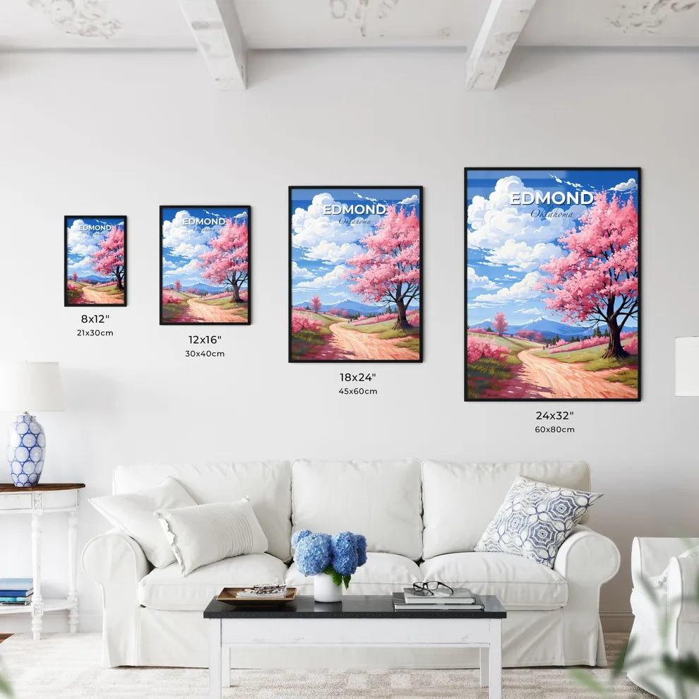 Edmond, Oklahoma, A Poster of a pink tree with pink flowers on a dirt road Default Title