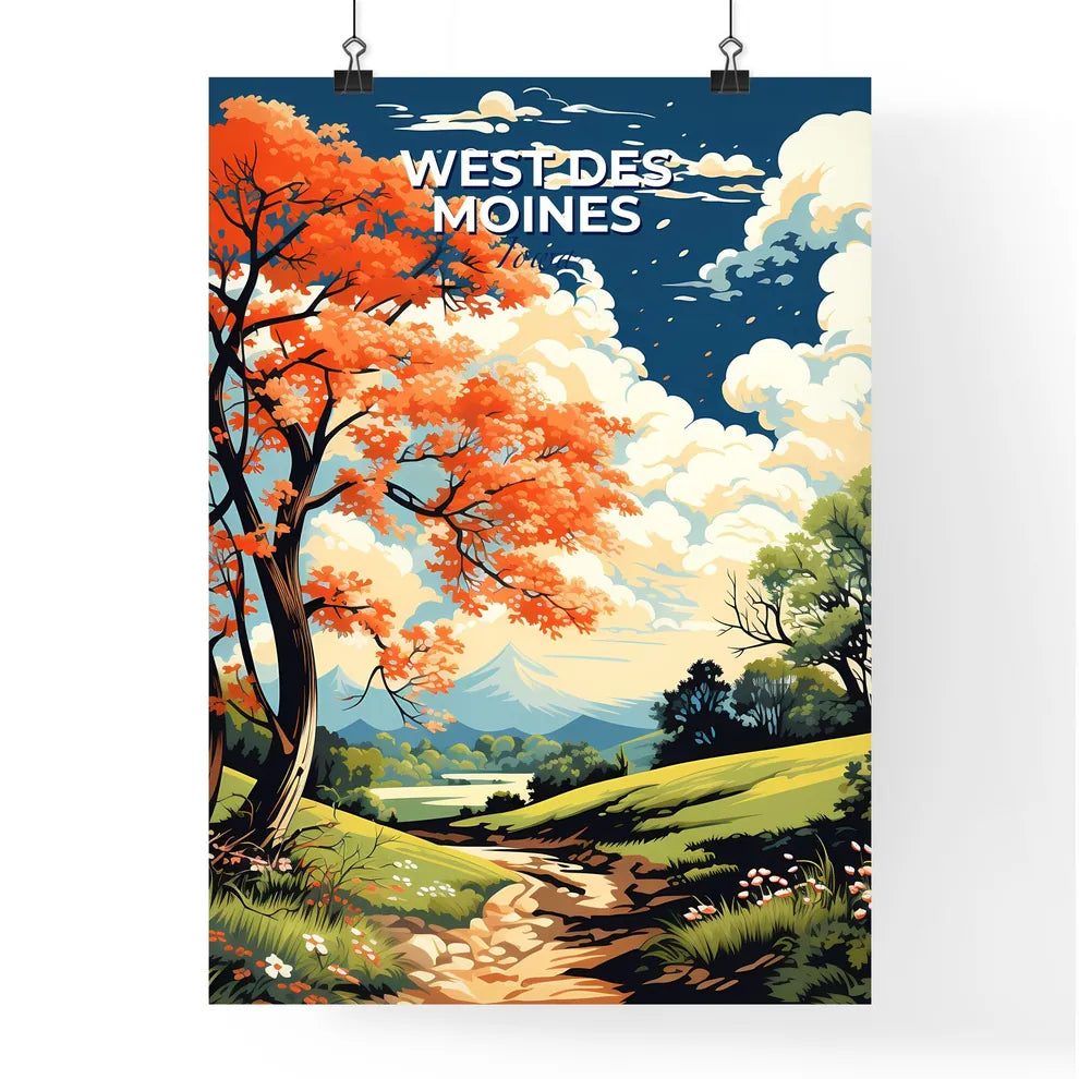 West Des Moines, Iowa, A Poster of a painting of a landscape with trees and a stream Default Title