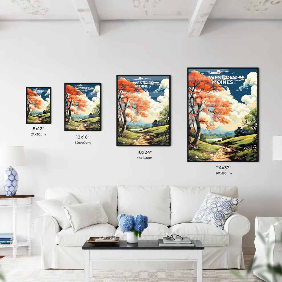 West Des Moines, Iowa, A Poster of a painting of a landscape with trees and a stream Default Title