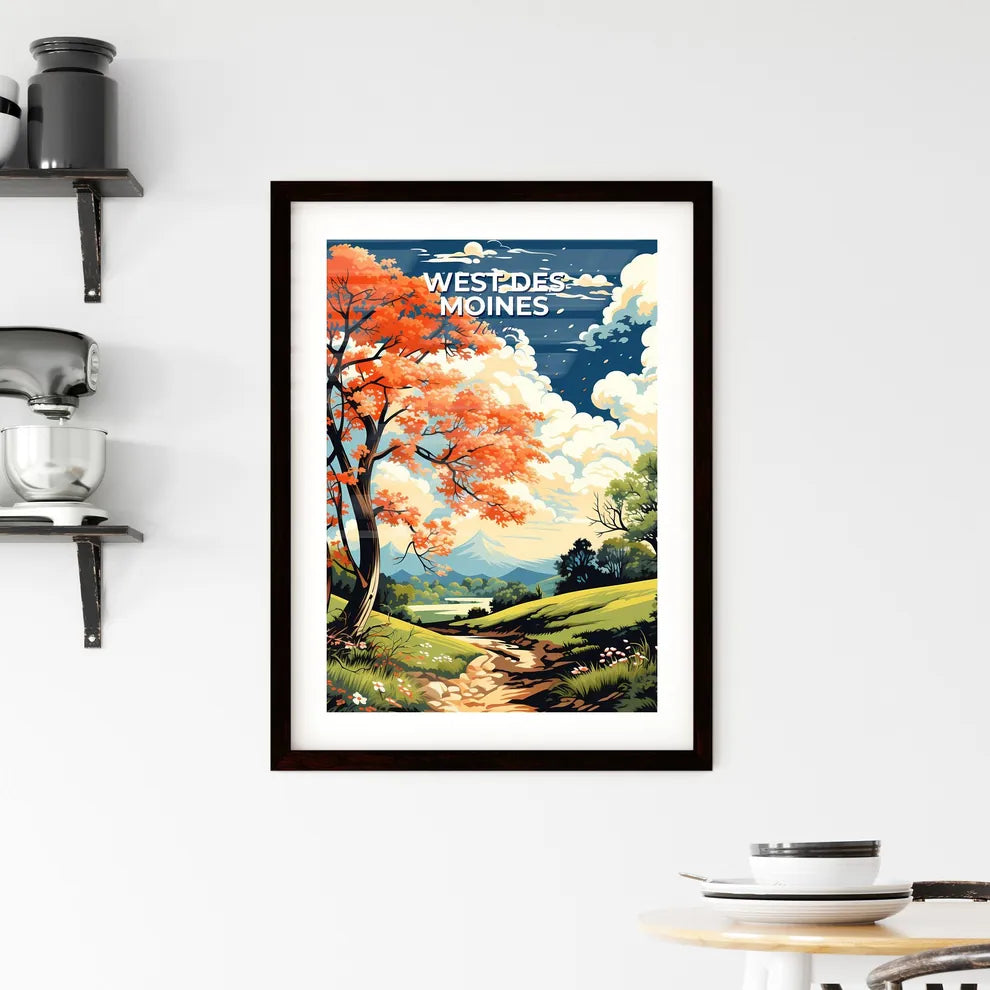 West Des Moines, Iowa, A Poster of a painting of a landscape with trees and a stream Default Title