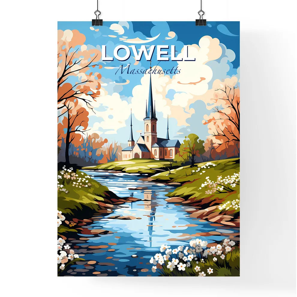Lowell, Massachusetts, A Poster of a painting of a church by a river Default Title