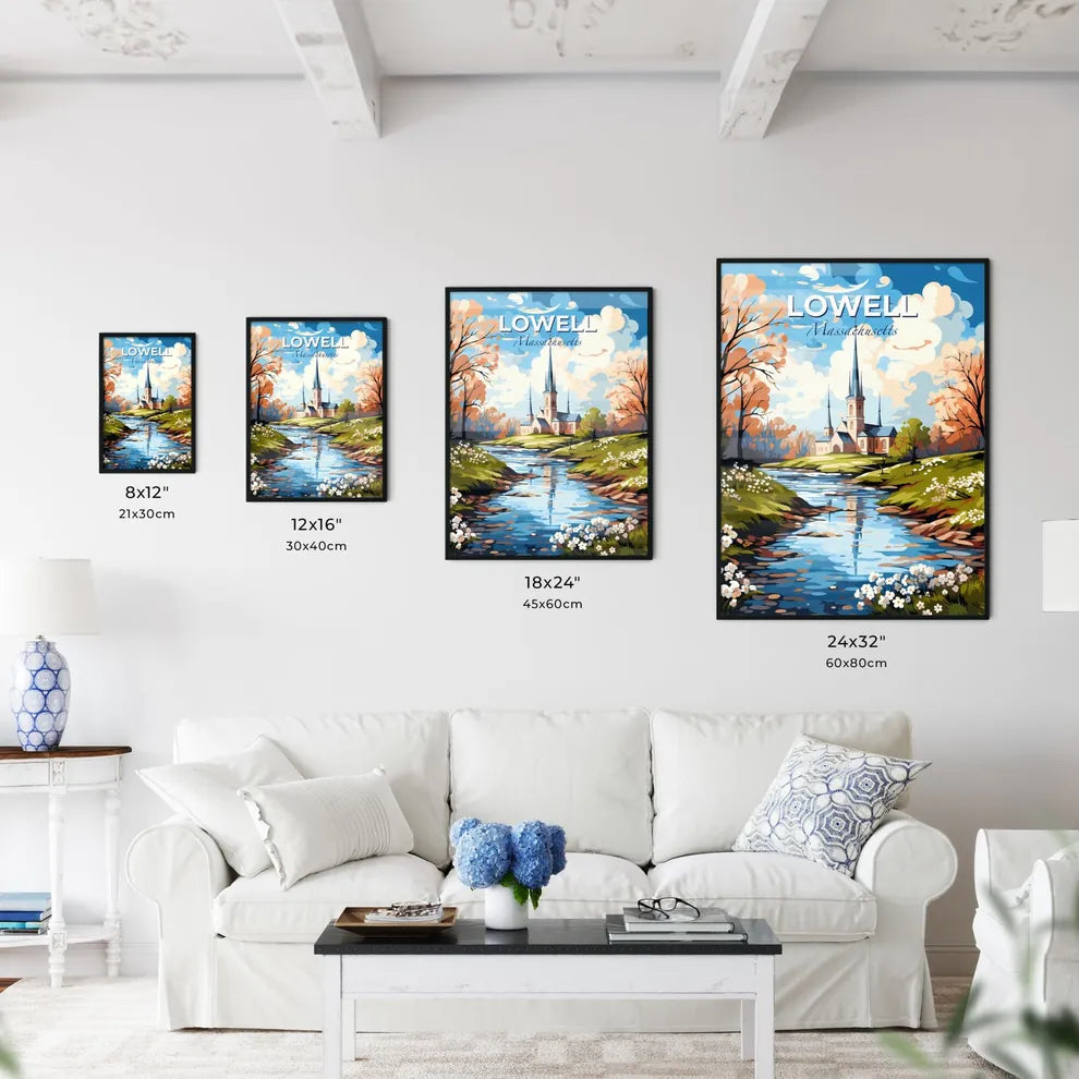 Lowell, Massachusetts, A Poster of a painting of a church by a river Default Title