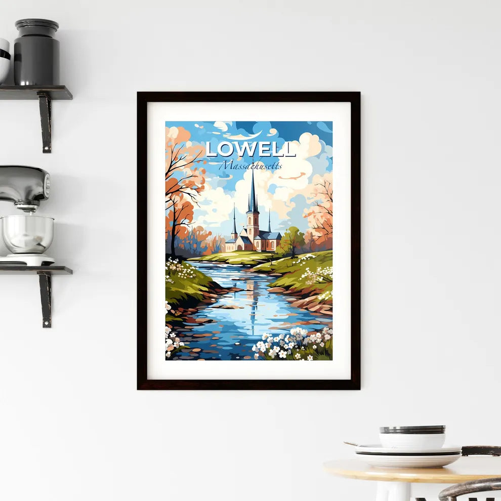 Lowell, Massachusetts, A Poster of a painting of a church by a river Default Title