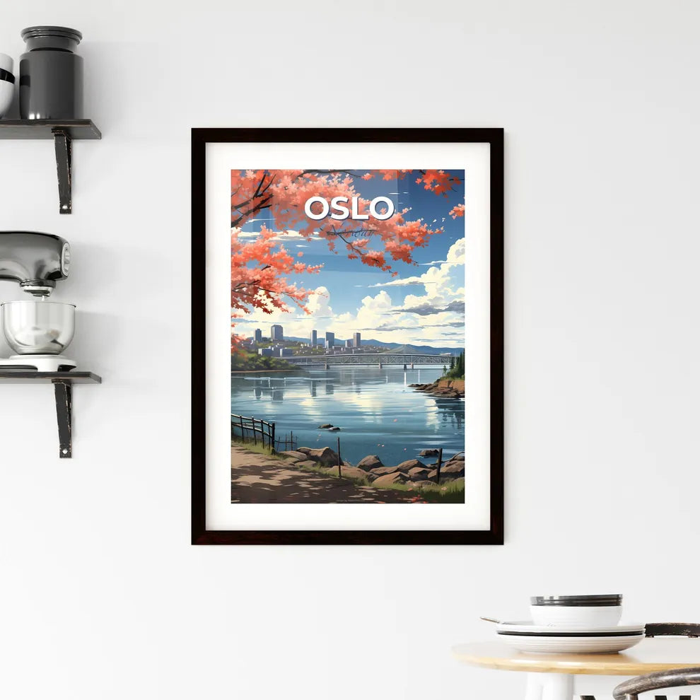 Oslo, Norway, A Poster of a river with a bridge and trees Default Title