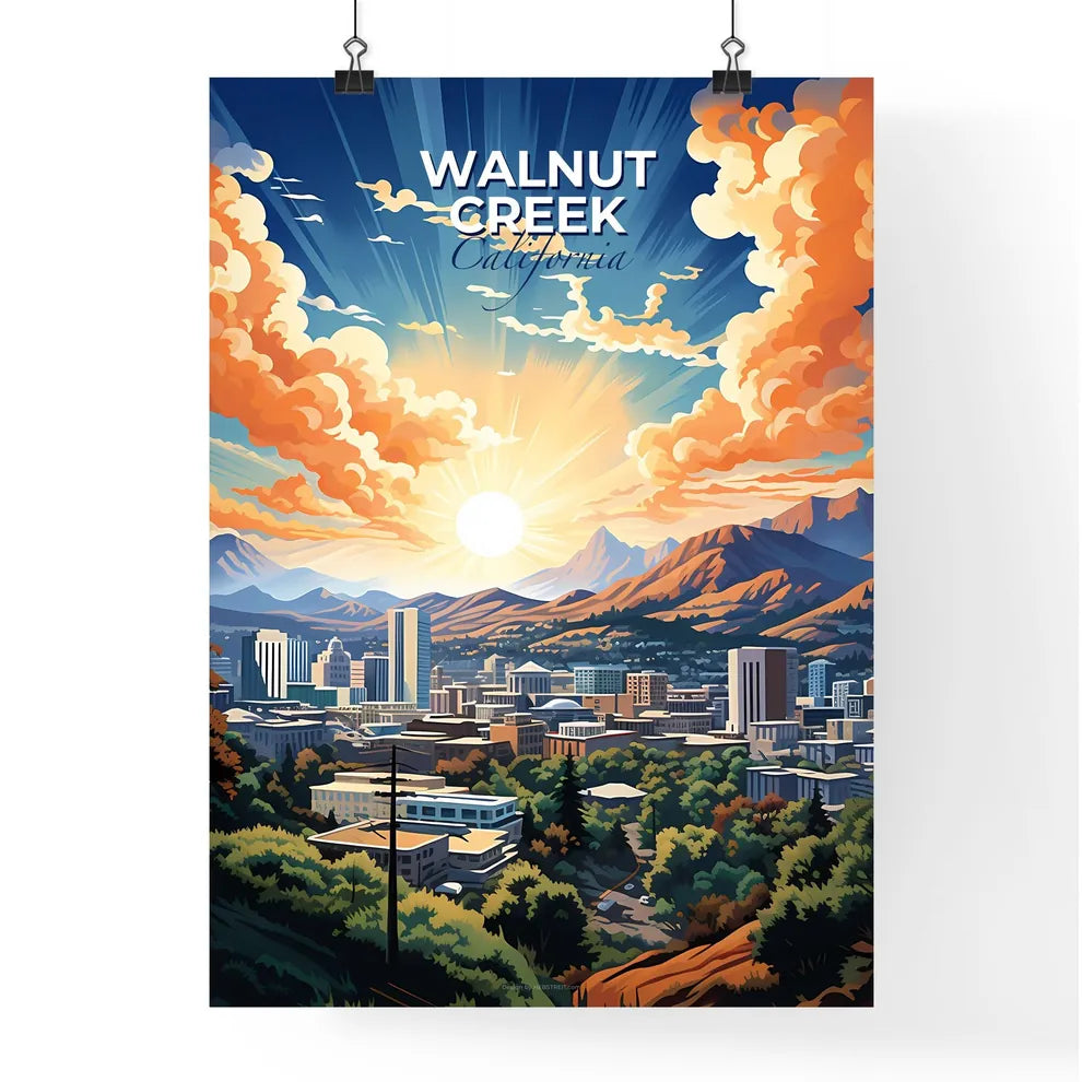 Walnut Creek, California, A Poster of a cityscape with mountains and trees Default Title