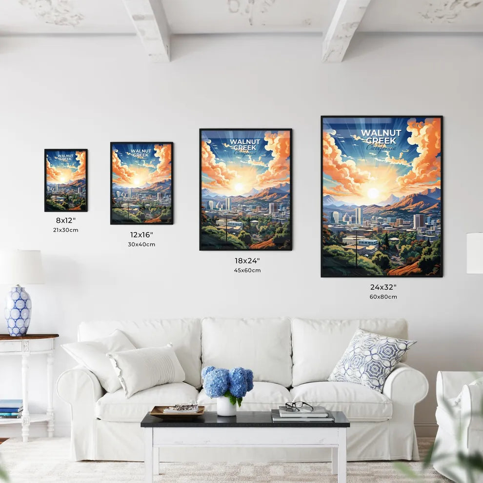 Walnut Creek, California, A Poster of a cityscape with mountains and trees Default Title