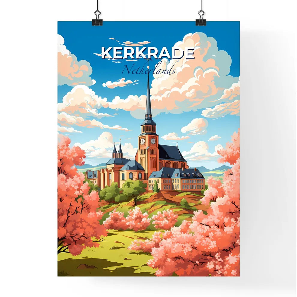 Kerkrade, Netherlands, A Poster of a building with a clock tower and trees in front of it Default Title