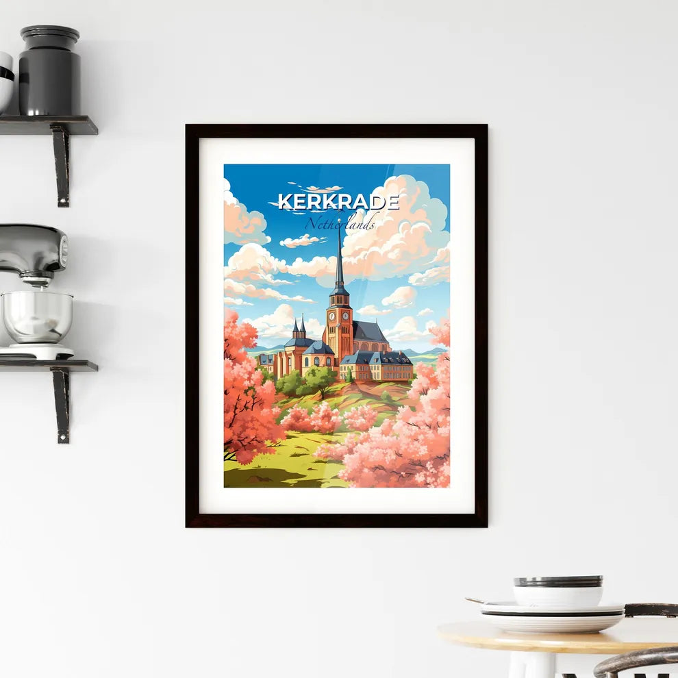 Kerkrade, Netherlands, A Poster of a building with a clock tower and trees in front of it Default Title