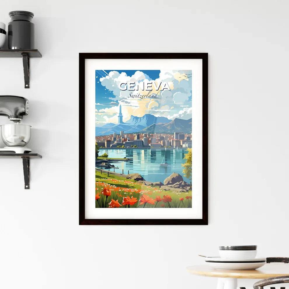 Geneva, Switzerland, A Poster of a landscape of a city and a lake Default Title