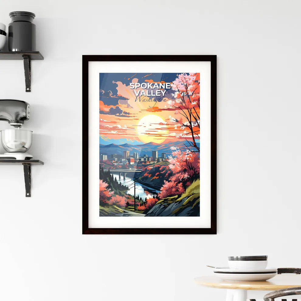 Spokane Valley, Washington, A Poster of a landscape with a river and trees and a city in the distance Default Title