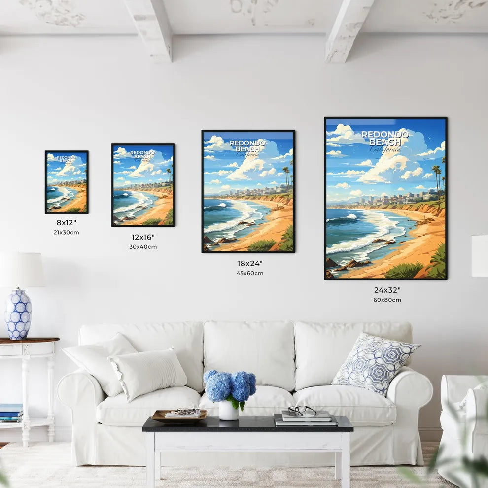 Redondo Beach, California, A Poster of a beach with palm trees and a city in the background Default Title