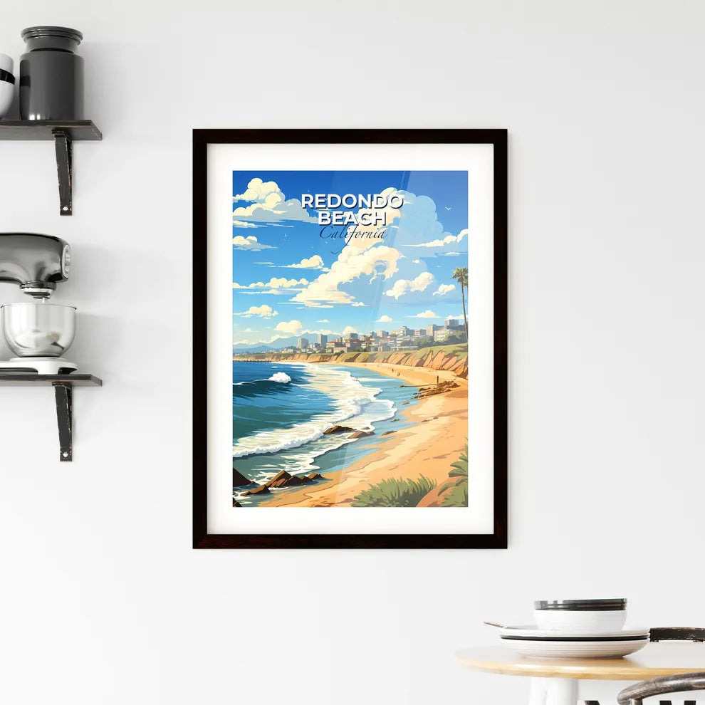 Redondo Beach, California, A Poster of a beach with palm trees and a city in the background Default Title