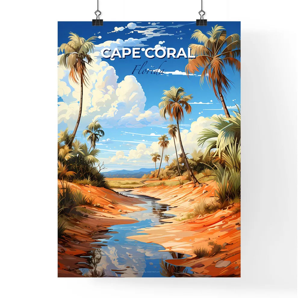 Cape Coral, Florida, A Poster of a stream in a desert with palm trees Default Title