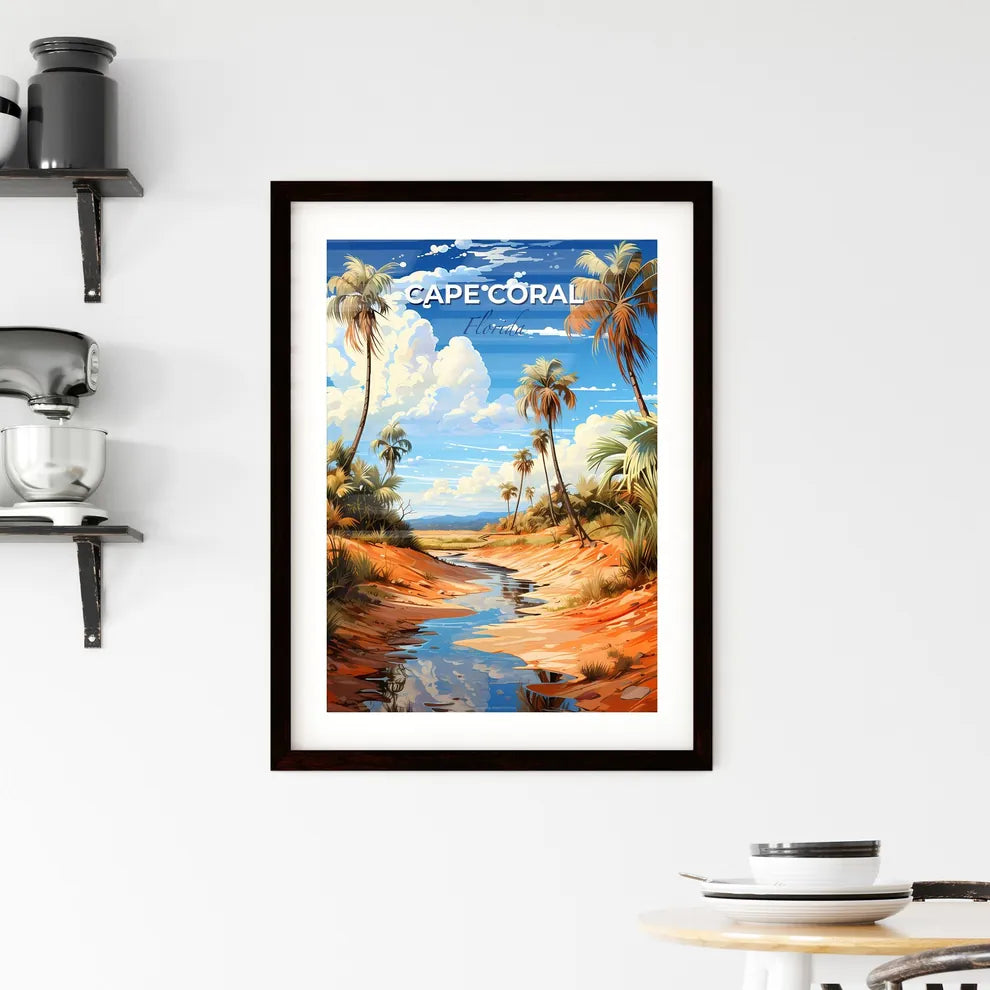 Cape Coral, Florida, A Poster of a stream in a desert with palm trees Default Title